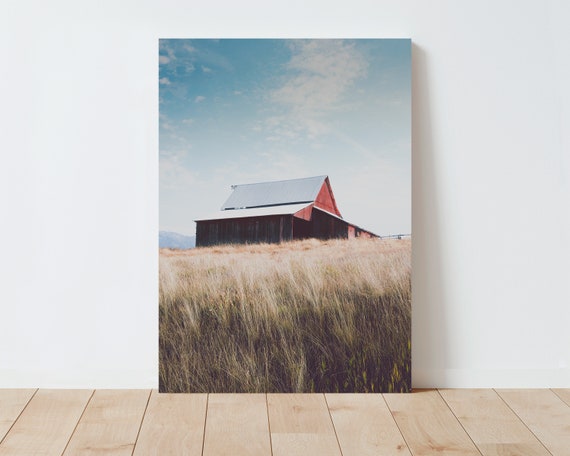 Rustic Barn and Meadow Landscape Photography - Barn Photography - Barn Wall Art - Western Decor - Americana Wall Art - Large wall art - sky