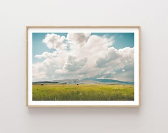 Wheat Field and Clouds Landscape Photography - Scenic Nature Landscape Print - large wall art - Western Landscape - Western Art - Hay Field