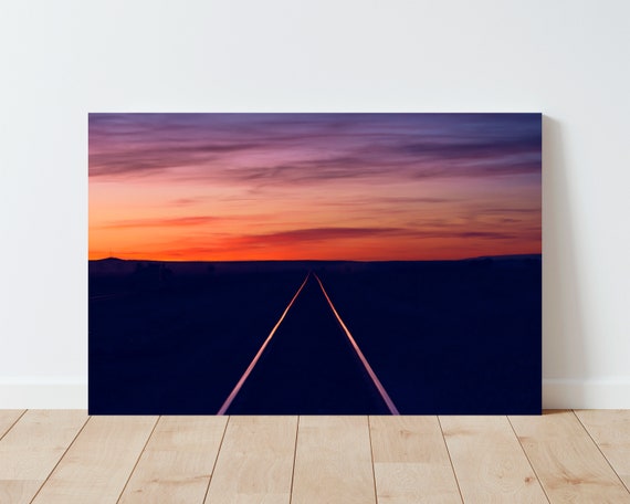 Train Tracks and Sunset Landscape Wall Art - Landscape Wall Art - Railroad Tracks - Boho Decor - Western Decor - Nature Photography - Rustic