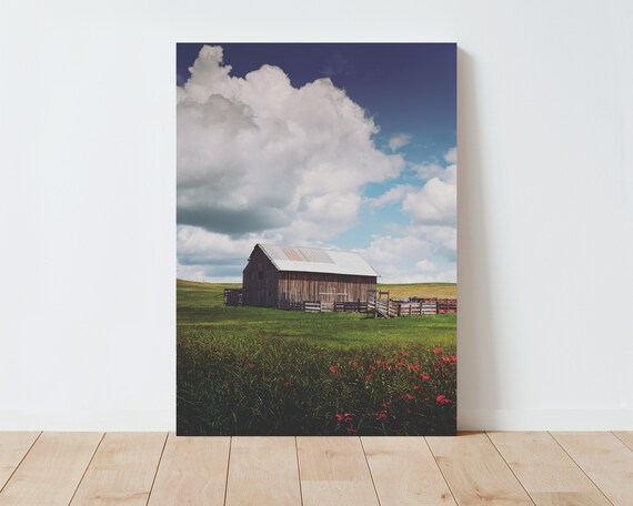 Rustic Barn and Wildflowers Landscape Print - Landscape wall art - Barn Photography - Large wall art - Rustic Decor - Farmhouse Decor - sky