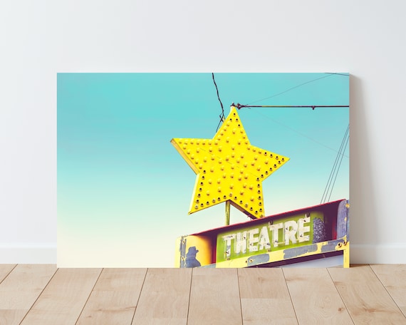 Vintage Neon Sign Photography Print - Boho Decor - Farmhouse Decor - Mid Century Modern Decor - Living Room Wall Art - Western Decor - Star