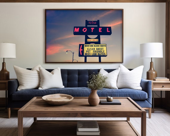 Vintage Motel Sign Photography - Western Wall Art - Western Decor - Rustic Wall Art - Neon Sign Wall Art - Retro - Boho - large wall art