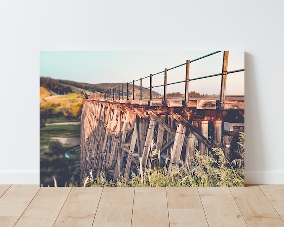 Wooden Train Trestle Landscape Photography - Rustic Decor - Train tracks - Railroad wall art - farmhouse decor - panoramic wall art - nature