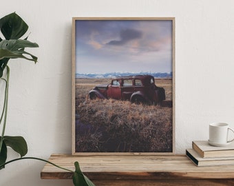 Rustic Decor - Landscape Wall Art - Vintage Car - mountain wall art - nature wall art - farmhouse decor - living room wall art - cabin decor