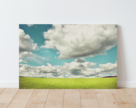 Clouds and Field Modern Landscape Wall Art - Panoramic Landscape - Nature wall art - Large wall art - Living room wall art - Landscape Art