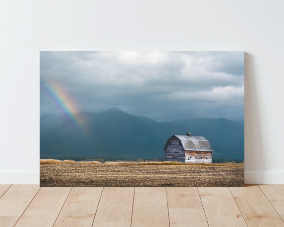 Barn and Mountain Landscape Photography - Americana - Rustic Decor - Farmhouse Decor - Western Decor - Large Wall Art - Living Room Wall Art