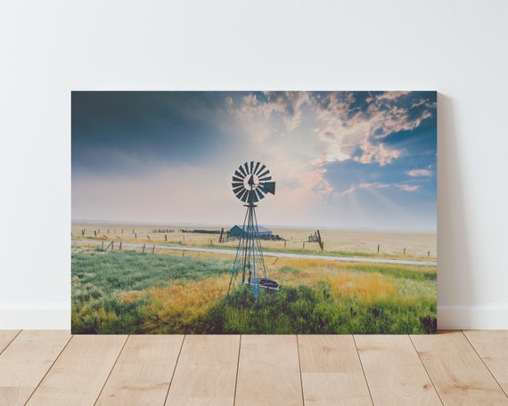 Windmill and Landscape Photography - Western Decor - Western Wall Art - Rustic Wall Art - Windmill wall art - Landscape Print - Nature Print