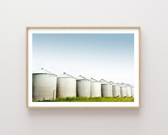 "All in a Row" - Modern Grain Bins Landscape Photography