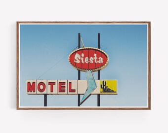 Vintage "Siesta Motel" Neon Sign Photography: Mid Century Modern Western Wall Art