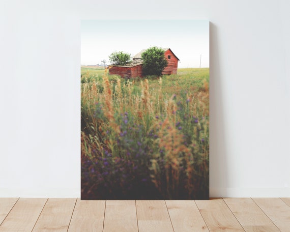 Little Red Barn and Colorful Rural Landscape Print - Landscape wall art - Landscape photography - barn wall art - rustic decor - wildflowers