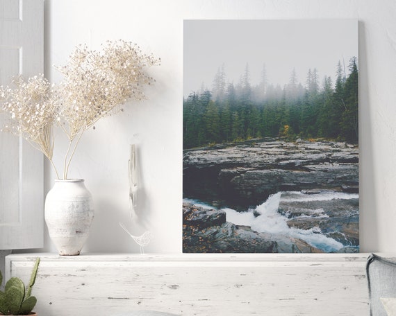 Foggy Forest and River Landscape Photography - glacier national park photography, montana, woodland landscape, peaceful landscape wall art