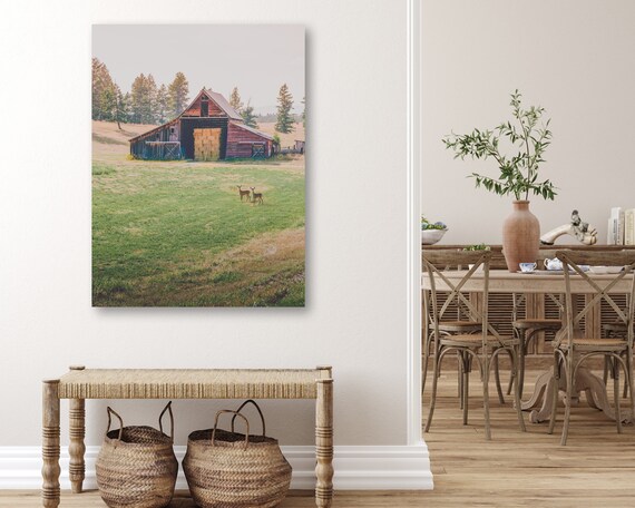 Rustic Red Barn Photography | old barn wall art | colorful landscape | large wall art | large landscape art | barn wall art | Montana art