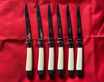 Vintage Carvel Hall Steak Knives by Briddell, 6 Piece Set, Bakelite Knives Set, Carvel Hall Fine Cutlery