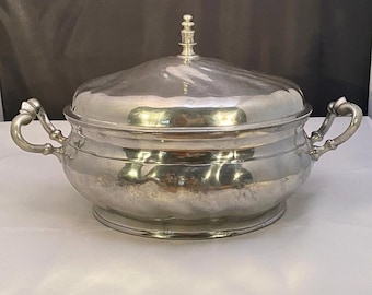 Vintage Silver Plate Covered Round Bowl Dish, Sammlerstück Servierschale