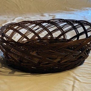 Vintage Woven Wicker Round Dark Brown Basket, Decorative Basket