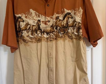 Bit & Bridle Shirt Herren Mittelbraun Westernpferde Cowboy Rancher Vintage