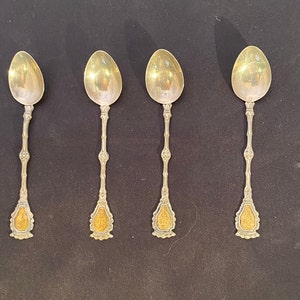 Vintage Italian Silver Demitasse Souvenir Spoon with Brass Medallion - Set of 4, Made in Italy