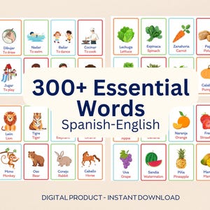 Tarjetas didácticas bilingües español-inglés – Descarga digital, educativas, para adultos y niños.