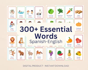Bilingual Spanish-English Flashcards – Digital Download, Educational, for adults and kids.