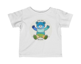 Bär Umarmungen und Jesus, Baby-Kleidung, Kleinkind-Jungen-Kleidung, Kinder-Grafik-T-Shirt, Baby-Dusche-Geschenk Junge, Jungen-Kleidung, Kleinkind-Jungen-Shirt