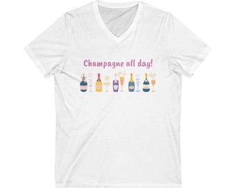 Champagne toute la journée, chemise pour amateur de champagne, amateur de prosecco, cadeau pour la mariée, chemise brunch, chemise bouteille de champagne