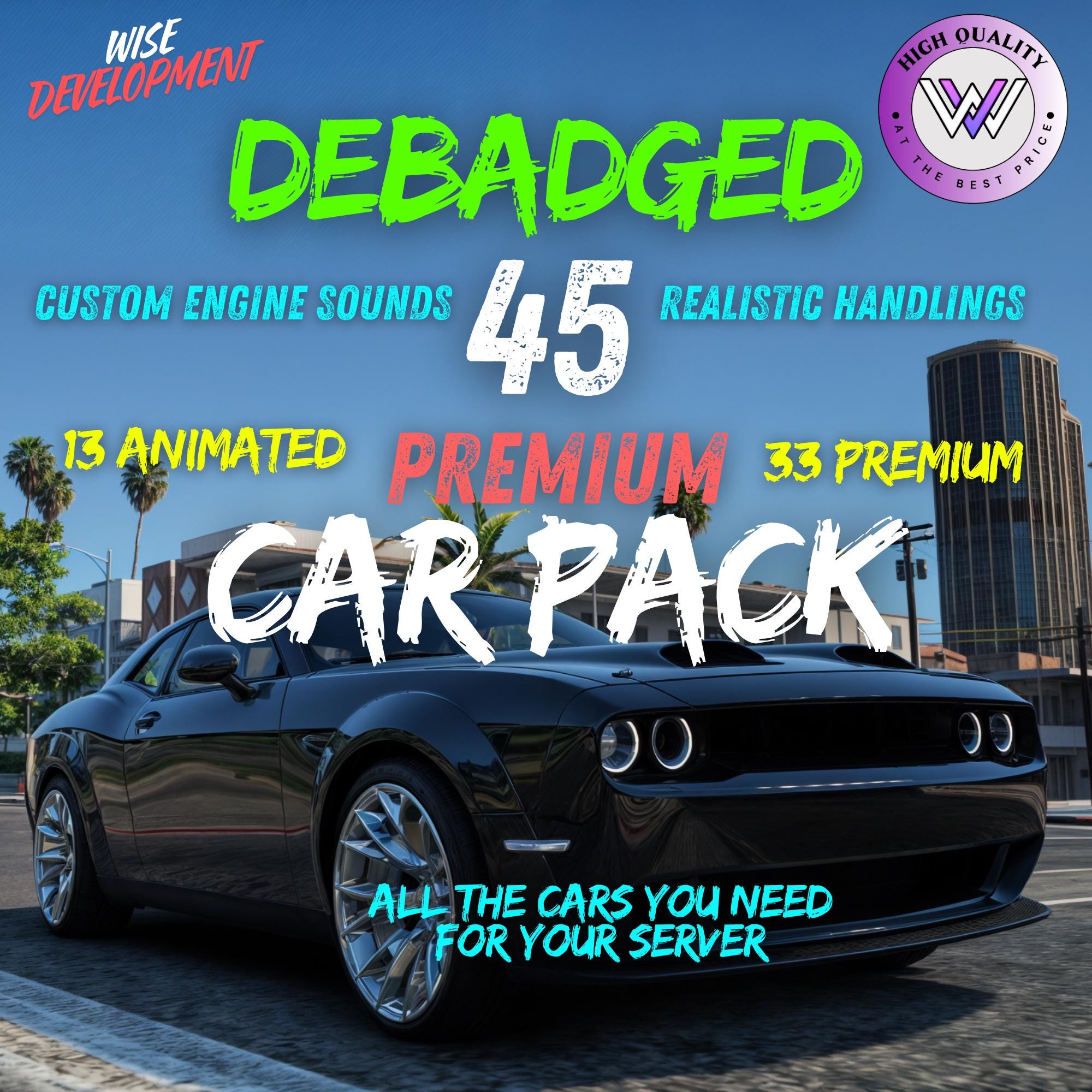 Pack de voitures sans badge Fivem | Jeu de rôle l Debadged - Sans marque | Sons de moteur personnalisés | Animé