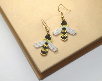 Made to Order: Brick Stitch Bumblebee Earrings, Delica Seed Bead Earrings, Bumblebee Jewelry