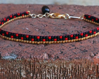 Ladybug Collection: Dots and Stripe Skinny Loom Bracelet, Made to Order