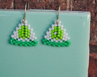 Made to Order: Lime Slice Earrings, Peyote Stitch Triangles