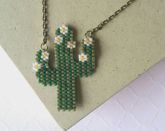 Made to Order: Saguaro Cactus in Bloom Pendant, Peyote Stitch Miyuki Delicas Motif