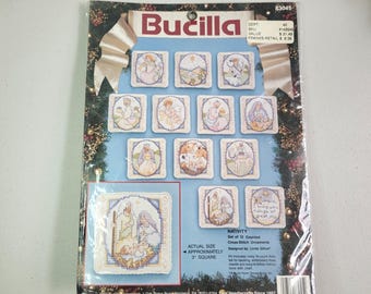 Bucilla Nativity Set of 12 Counted Cross Stitch Ornaments Kit 83045 Vtg 1993 NOS