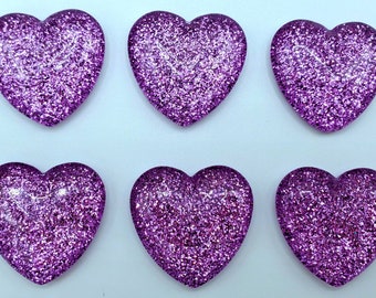 Lavender Glitter Glass Heart Magnets. Light Purple Strong Magnet Set of 6 Heart Magnets - Kitchen Decor. Office Decor. Party Favors. Gifts