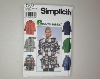 Vintage Simplicity 7803. 1990s Fleece Fleece-Lined Car Coat Sewing Pattern, Misses Size XS S M, Uncut, Easy Winter Jacket Pattern