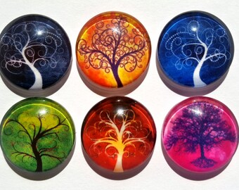 Tree of Life Glass Circle Magnets. Strong Magnet Set of 6 Circle Magnets. Round Magnets - Kitchen Decor. Office Decor. Party Favors. Gifts 1