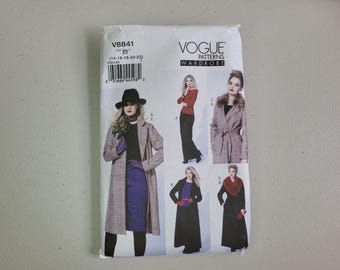 Vogue V8841 Sewing Pattern Misses Jacket Belt Skirt Detachable Collar Size 14-22. Uncut.