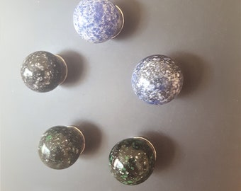 Black Marble Magnet With Blue, White and Green Speckles. Strong Magnet Set of 5 Magnets. Kitchen Decor - Office Decor - Party Favors - Gifts