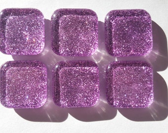 Lavender Glitter Glass Square Magnets. Light Purple Strong Magnet Set of 6 Square Magnets - Kitchen Decor. Office Decor. Party Favors. Gifts