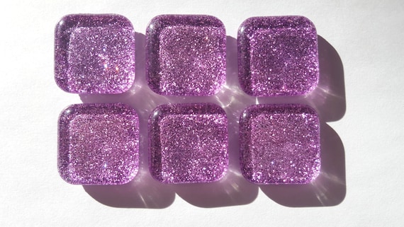 Lavender Glitter Glass Square Magnets. Light Purple Strong Magnet Set of 6 Square Magnets - Kitchen Decor. Office Decor. Party Favors. Gifts