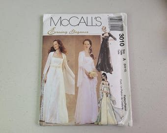 McCall's 3010 Medieval Renaissance Gown Sewing Pattern, Bridal Prom Dress Wedding Gown Size 6 8 10, Uncut. Vintage 2000 Costume Pattern