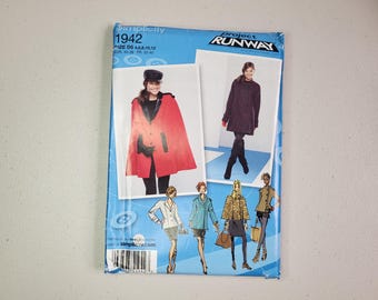 Simplicity 1942 Project Runway Cape, Coat, & Jacket Sewing Pattern, Size D5 (4-12). UNCUT.