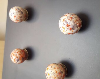 White Marble Magnet With Purple and Orange Red Speckles. Strong Magnet Set of 5 Magnets. Kitchen Decor - Office Decor - Party Favors - Gifts