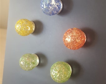 Clear Marble Magnet With Bright Colored Speckles. Strong Magnet Set of 5 Magnets. Kitchen Decor - Office Decor - Party Favors - Gifts
