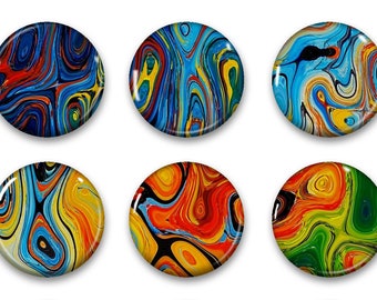 Abstract Color Swirl Glass Circle Magnets. Strong Magnet Set of 6 Circle Magnets. Round Magnets - Kitchen Decor. Office Decor. Gifts 28
