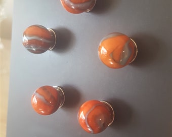 Orange Marble Magnet With Blue Swirls. Strong Magnet Set of 5 Magnets. Kitchen Decor - Office Decor - Party Favors - Gifts