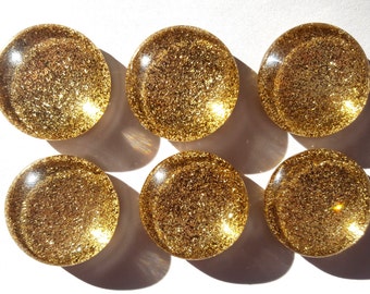 Gold Glitter Glass Circle Magnets. Strong Magnet Set of 6 Circle Magnets. Kitchen Decor - Office Decor - Party Favors - Gifts