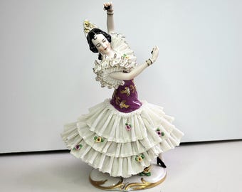 Vintage Frankenthal Dresden Fine Porcelain Lace Flamenco Dancer. Germany. READ