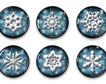 Snowflake Glass Circle Magnets. Strong Magnet Set of 6 Circle Magnets. Winter Magnets. Round Magnets  -  Office Decor. Party Favors Ver2  11