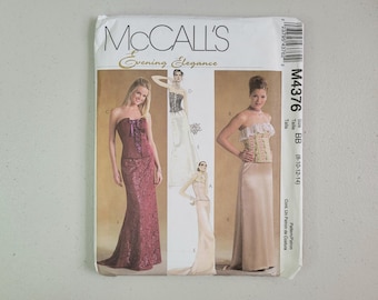 McCalls M4376 2000s Y2K Evening Elegance Lace Up Corset Bustier Floor Length Skirt Pattern Size 8-14. Uncut.