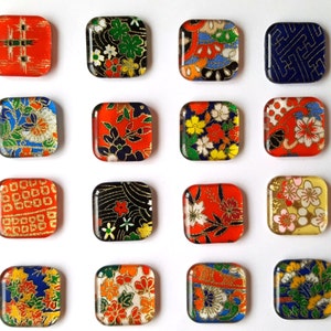 Grab Bag Assorted Glass Chiyogami Magnets. Set of 6 Square Magnets. Magnets Made with Yuzen Chiyogami Paper.