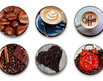 Coffee Glass Circle Magnets. Strong Magnet Set of 6 Circle Magnets. Round Magnets - Kitchen Decor. Office Decor. Party Favors Gifts 26